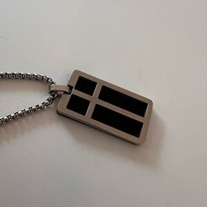 Stainless Steel Cross & Black Metal Pendant /Dog Tag Necklace Unisex Chain